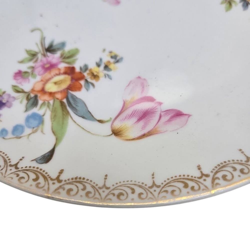 ZS & Co Antique Gold Trim Bavaria Floral Scherzer Luncheon Plate 9" - Picture 3 of 6